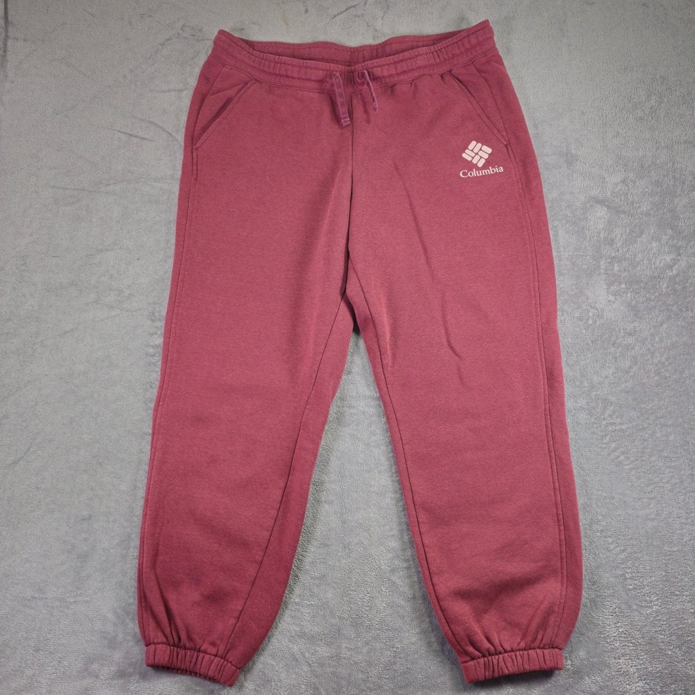 Columbia Sweatpants Womens L Burgundy Joggers Fleece Logo Pockets 0137
